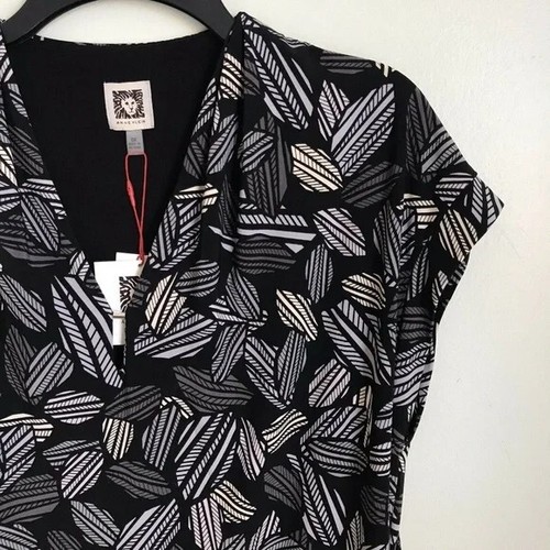 Anne Klein Black Gray Print Short Sleeve Blouse NEW Size 0X Plus - Picture 3 of 7