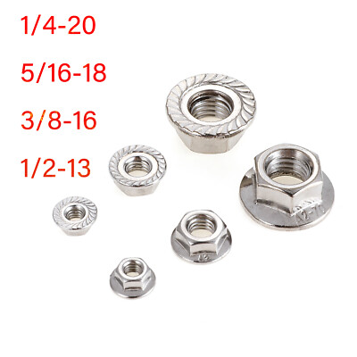 Flange Nuts 304 Stainless Steel Serrated Base DIN 6923 Inch 1/4 5/16 3/8 1/2 NPT