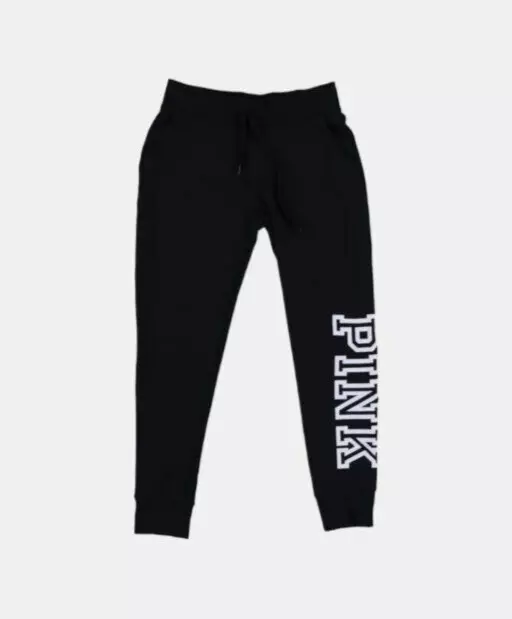 VICTORIA'S SECRET PINK Skinny Jogger Sweatpants BLACK & LOGO LETTERS Size  XL NEW