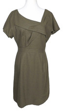 J CREW Brown Wool Blend Dress Short Sleeve Size 12 Faux Wrap Asymmetric Neckline