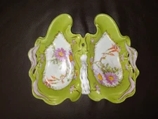 Divided Sectional Handled Dish Pistachio Color DayLily Chrysanthemums Dogwood
