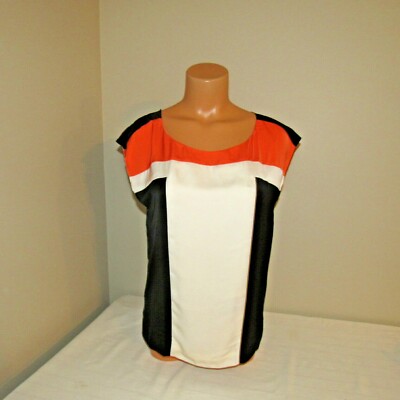 Vera Moda Crewneck Sleeveless Shirt Blouse Top Black/Orange/Cream 160/80A (S)