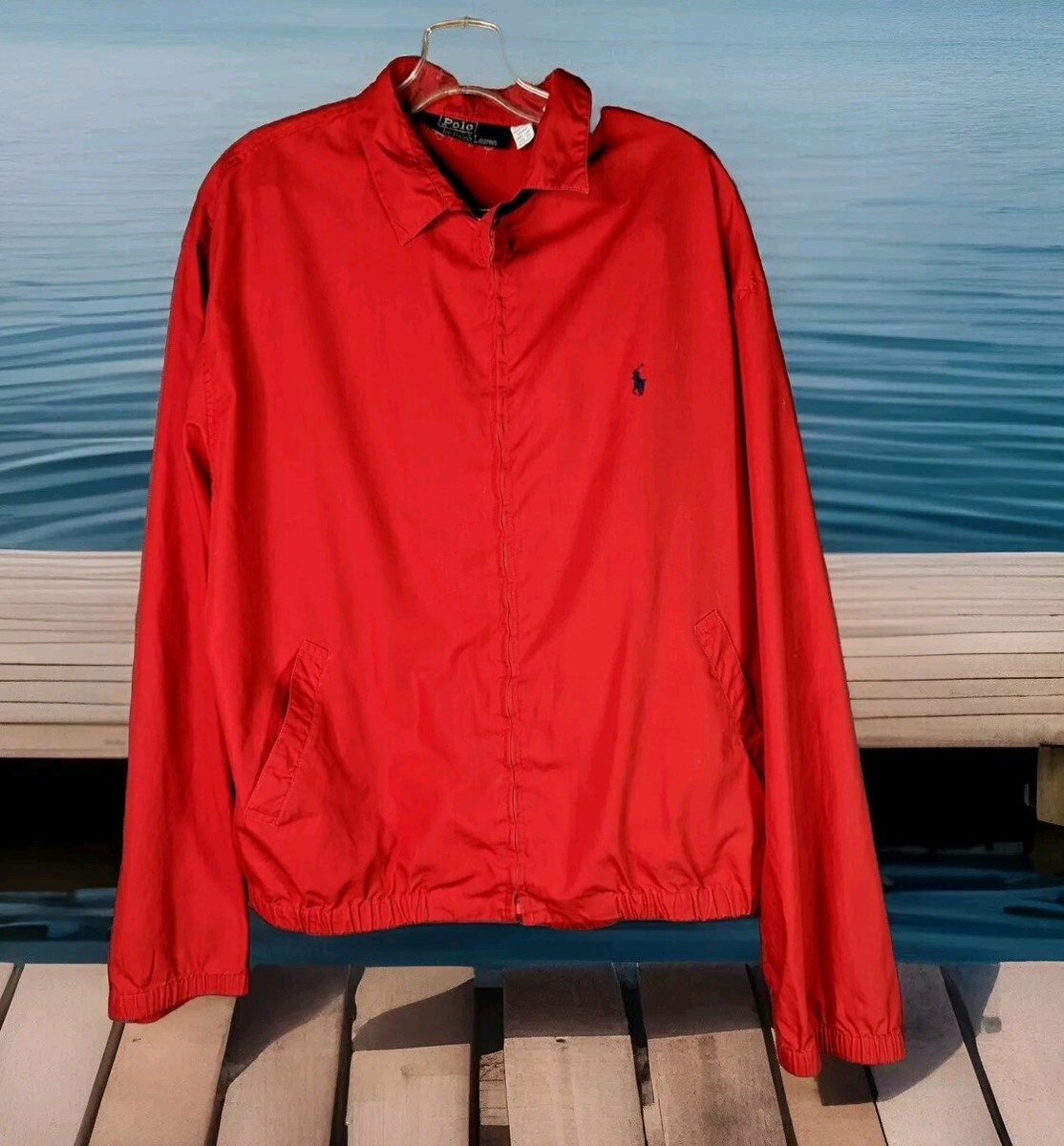 Red Ralph Lauren Jacket L Vintage 90s Polo Cotton Zip Up Red Ralph Lauren Jacket L Vintage 90s Polo Cotton Zip Up