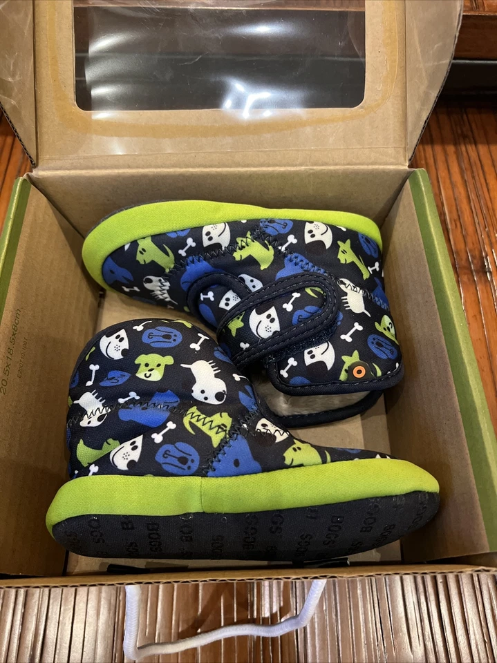 Zapatilla deportiva BOGS Baby Elliott II Neo estampado de cachorro-azul verde 8 EE. UU. infantil nueva Foto 2 de 4