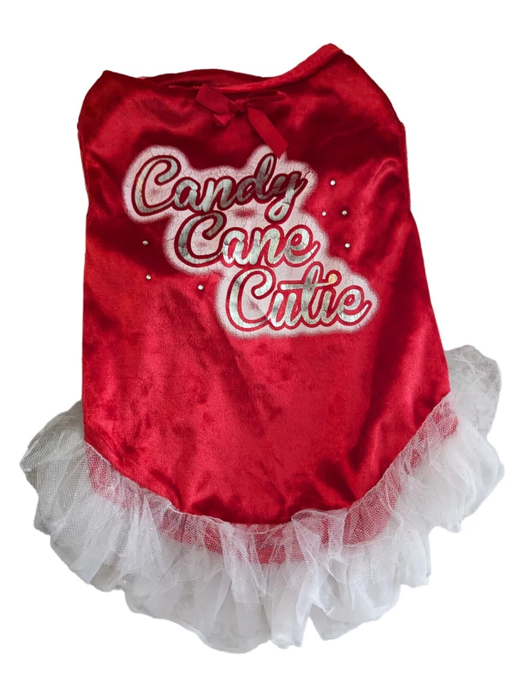 Simply Wag Dog Dress Christmas Red Candy Cane Cutie Velvet Tutu M - Image 2 of 4