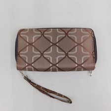 Nylon Patterned Double Zip-Around Wristlet Clutch Wallet - Brown 7297