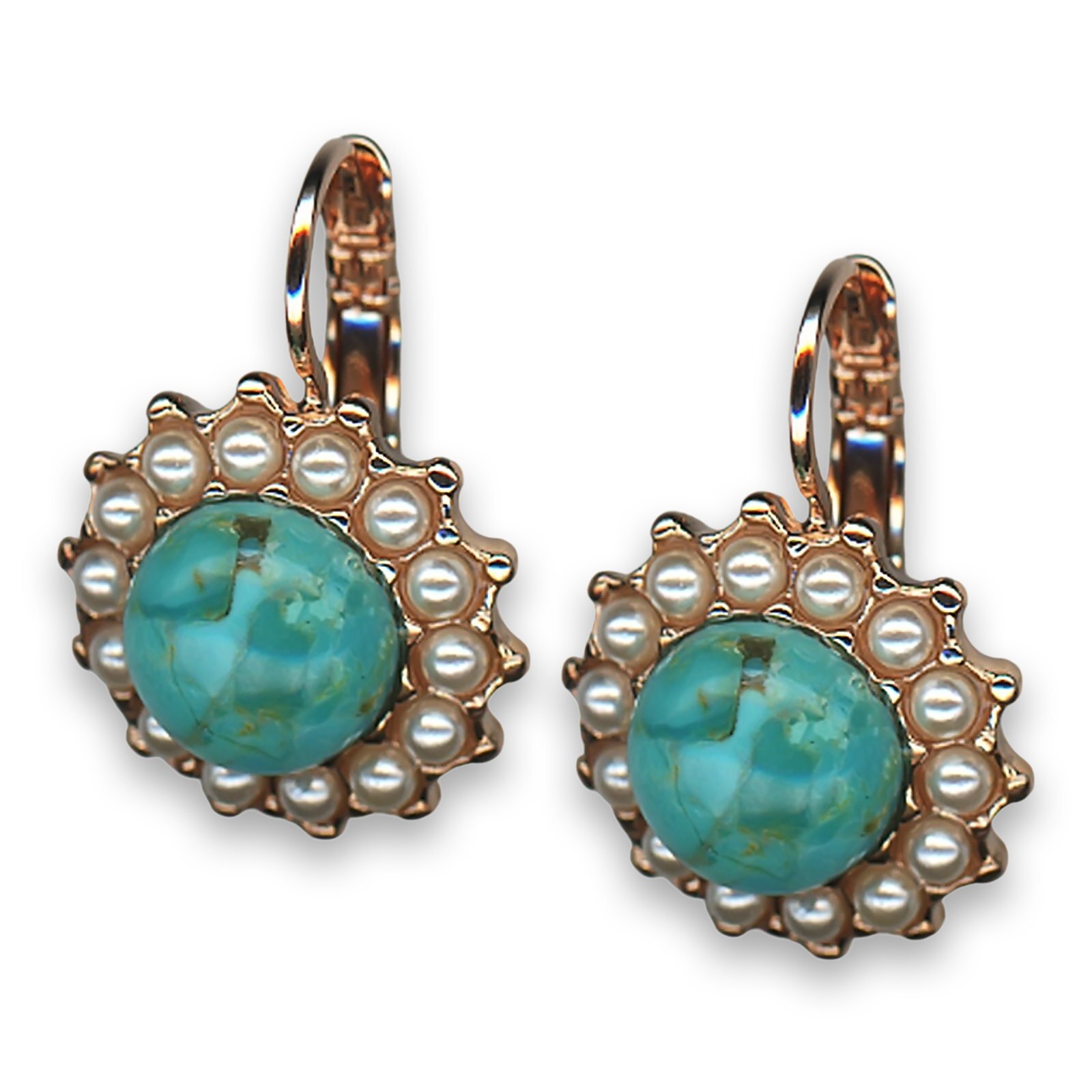 Elegant Turquoise Mineral Pearl Swarovski Crystal Earrings by Mariana-image