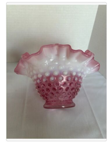 Vintage Fenton Cranberry Opalescent Hobnail Bowl 7 Inch - Picture 2 of 5