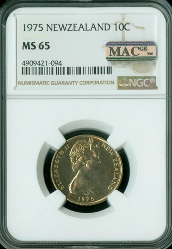 1975 NEW ZEALAND 10 CENTS NGC MS65 PQ FINEST GRADE MAC  SPOTLESS  .