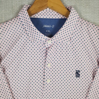 JOHNNIE O x EXMOOR CC Size 2XL Mens Polo Shirt Pink Blue Mandalas Wicking Golf