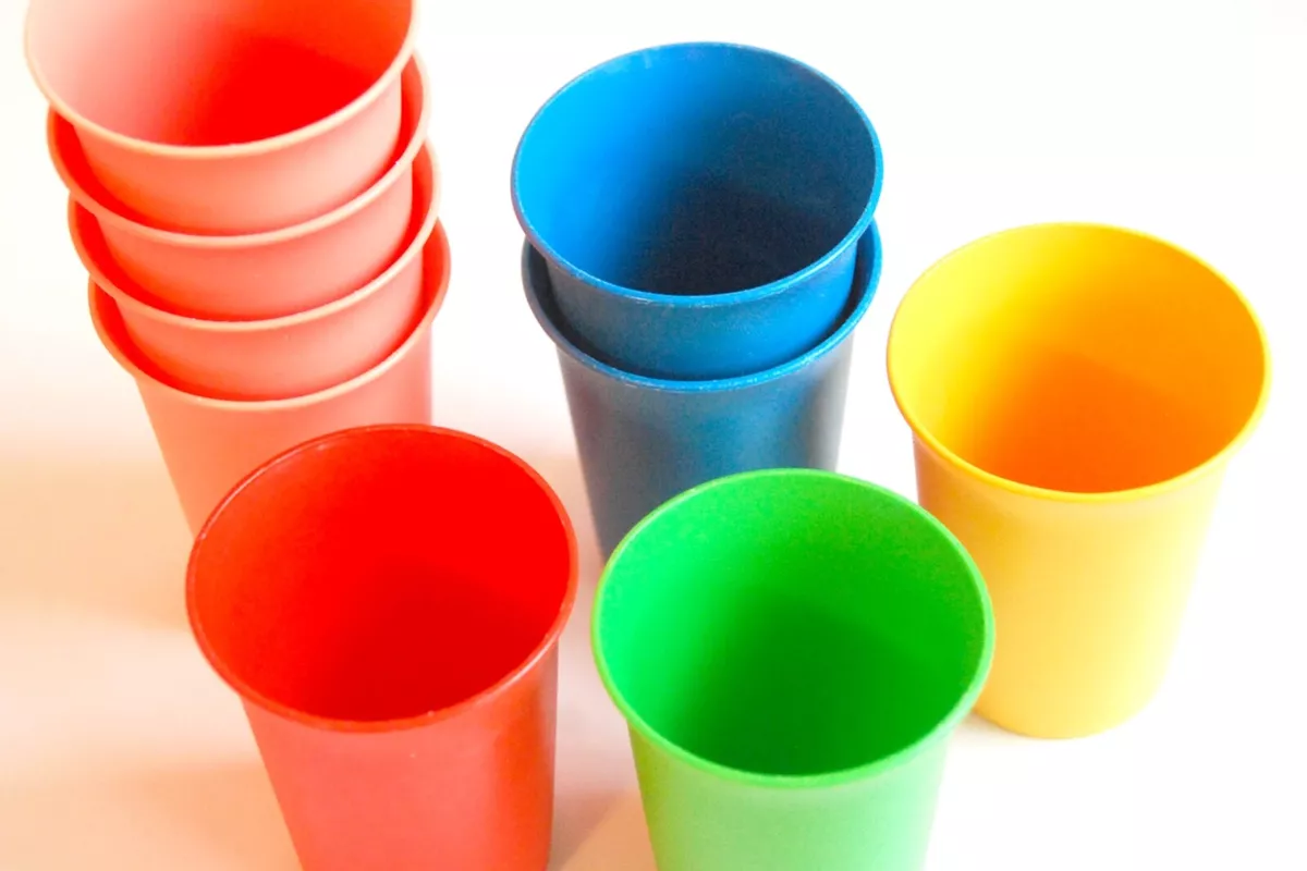 90s Tupperware Multicolor Kids Plastic Cups Used 9 Piece Collectible Set