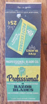 RAZOR BLADE MATCHBOOK COVER: PROFESSIONAL BLADES NEWARK, NJ EMPTY MATCHCOVER -C9