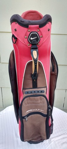 Nike Golf Cart Bag with 14-Way Divider Red Brown Shoulder Strap - Picture 3 of 13