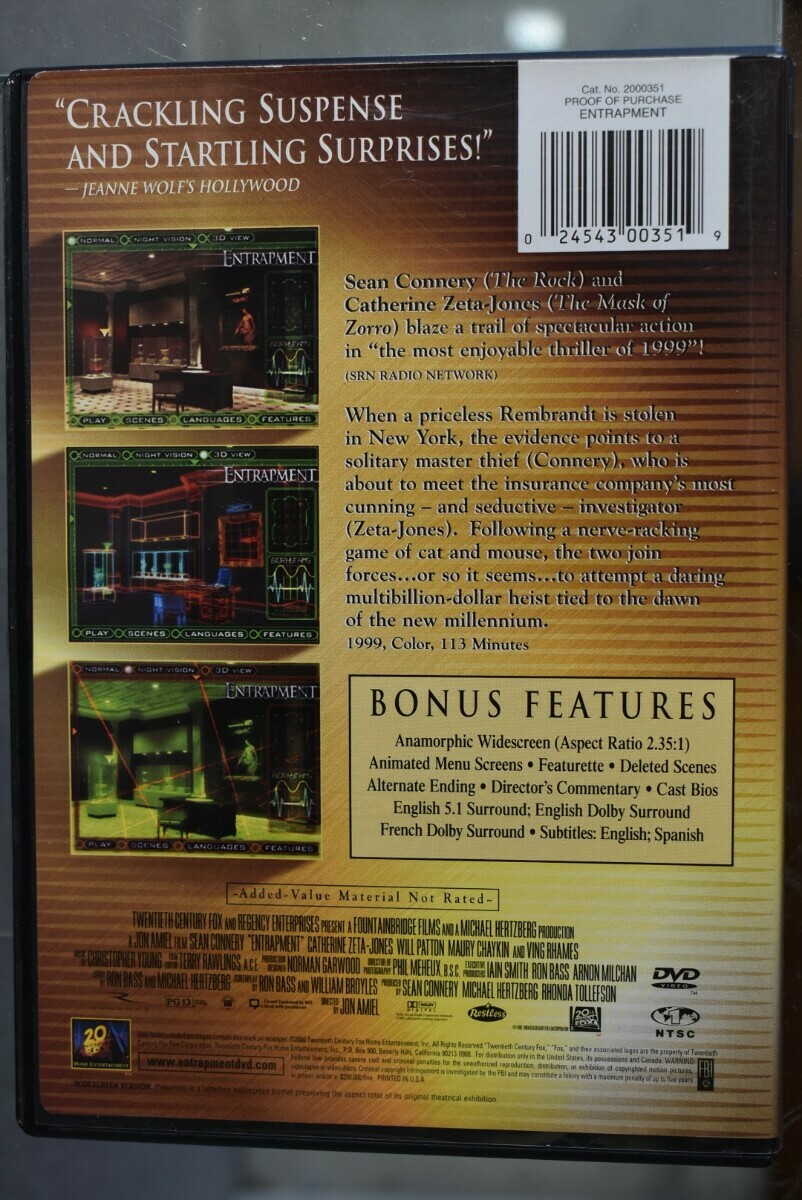 Entrapment (1999 DVD) Sean Connery | Catherine Zeta-Jones
