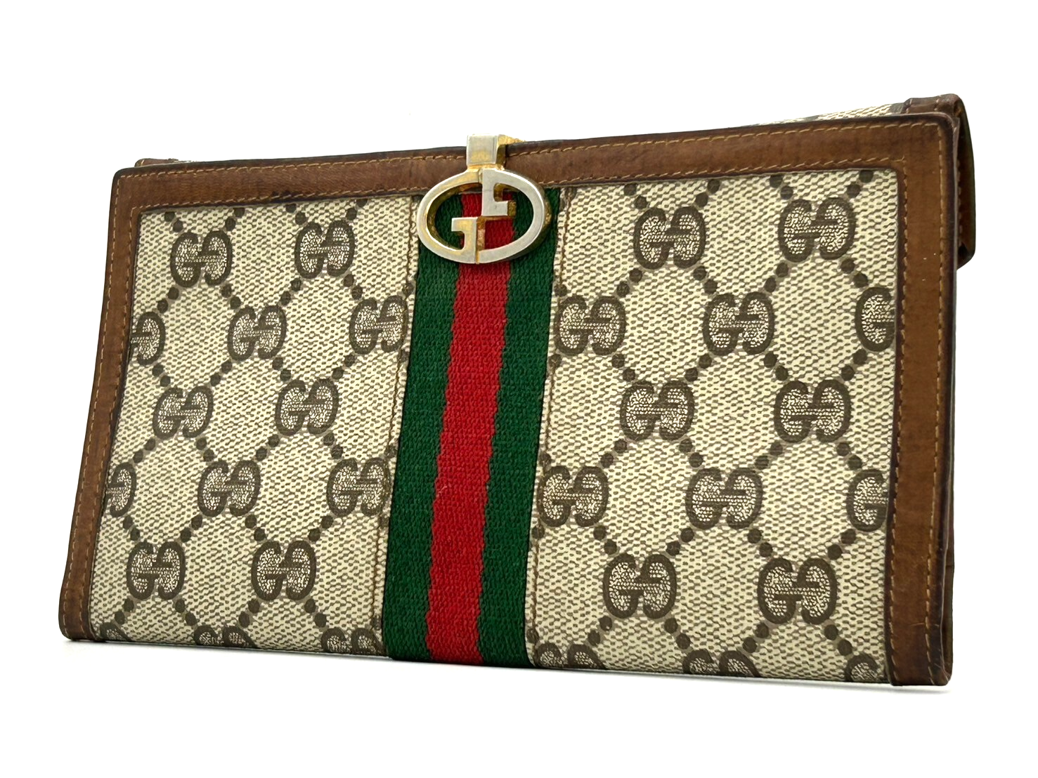 GUCCI GG Supreme Sherry Line Long Wallet in Brown PVC Leather Authentic