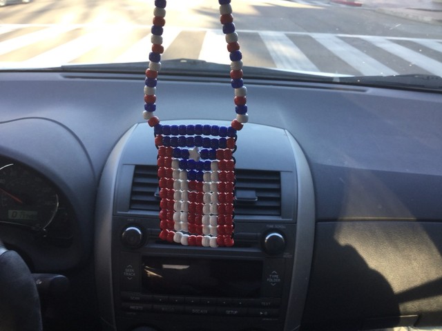 Puerto Rico Flag On Distressed Wood Round Porcelain Car Rear View