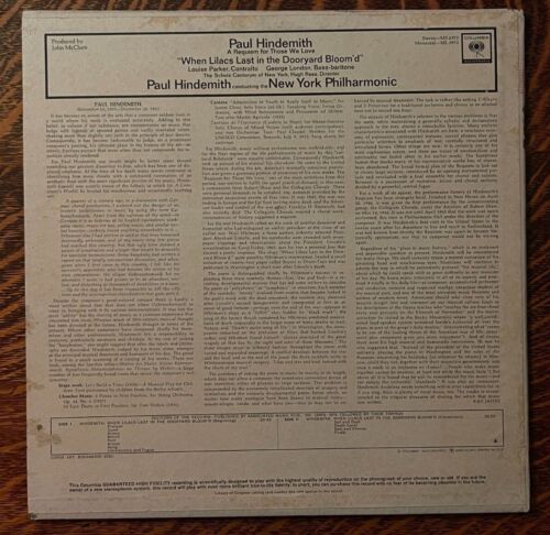 WHITE LBL.PROMO*PAUL HINDEMITH~1964~WHEN LILACS LAST IN THE DOORYARD BLOOM'D~360 - Picture 4 of 12