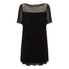 Stunning Coast Black Ceri Scalloped Edge Evening Occasion Shift Dress Size 10