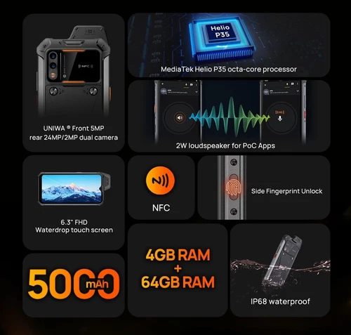 Teléfono inteligente resistente UNIWA W888 IP68 versión global IP68 Android 11 radio de red - Imagen 8 de 9