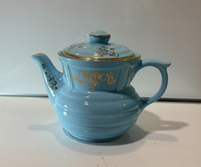 Vintage Drip O Lator Coffee Pot Blue Gold Ceramic Enterprise Ohio MCM Cracked
