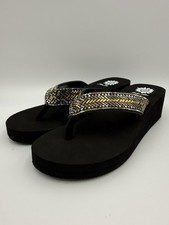 YELLOW BOX Silvyn Wedge Sandal Women s Black Silver Gold Sz 7.5 NIB