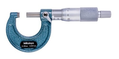 Mitutoyo 103-129 - Outside Micrometer 0 - 25mm,  .0001, Enamel Frame, Rat. Stop