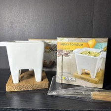 BOSKA Tapas Fondue Mini Ceramic Fondue Set (Pot,Board, 2 Forks + Tea Light)! NIB
