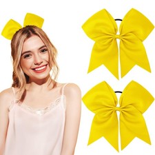 Yellow Cheer Bows 2 PCS 8" Large Hair Bows Elastic Band Cheerleading