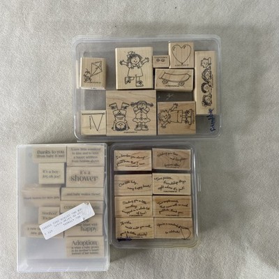 Stampin' Up! Children 28 Wooden Mount Rubber Stamps 3 sets Kids @ Play Curvy