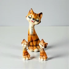Lefton Japan 1950s Cat w/ Kitten on Chains Orange Black Striped Porcelain Figure