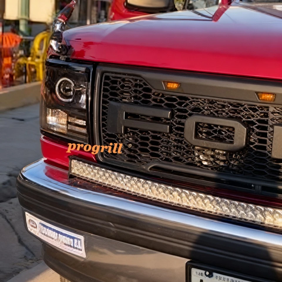 Решетка решетка для переднего бампера 1992-1997 Ford F150 F250 F350 Bronco со светодиодной подсветкой - Изображение 3 из 4