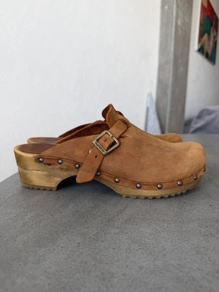 Women Sanita Clogs Brown Leather 40