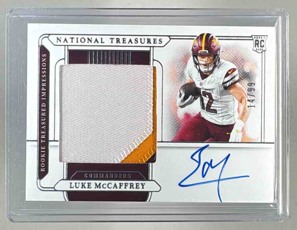 Luke McCaffrey 2024 National Treasures Treasured Impressions RC Patch Auto /99