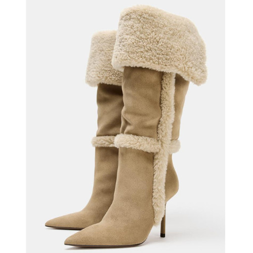 ZARA BNWT 2026. LIGHT BEIGE COMBINATION HEEL BOOTS SHEEPSKIN. 2015/610/111 image 4