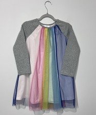 Hanna Andersson Rainbow Tulle Dress Girls 110 US 5 Gray Long Sleeve Crew Neck