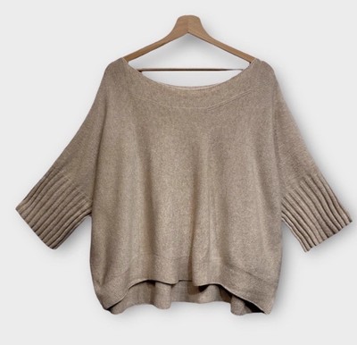 Italy Pullover Pulli Feinstrick Rüschen 3/4 Ärmel beige Gr. 36 38 40 42