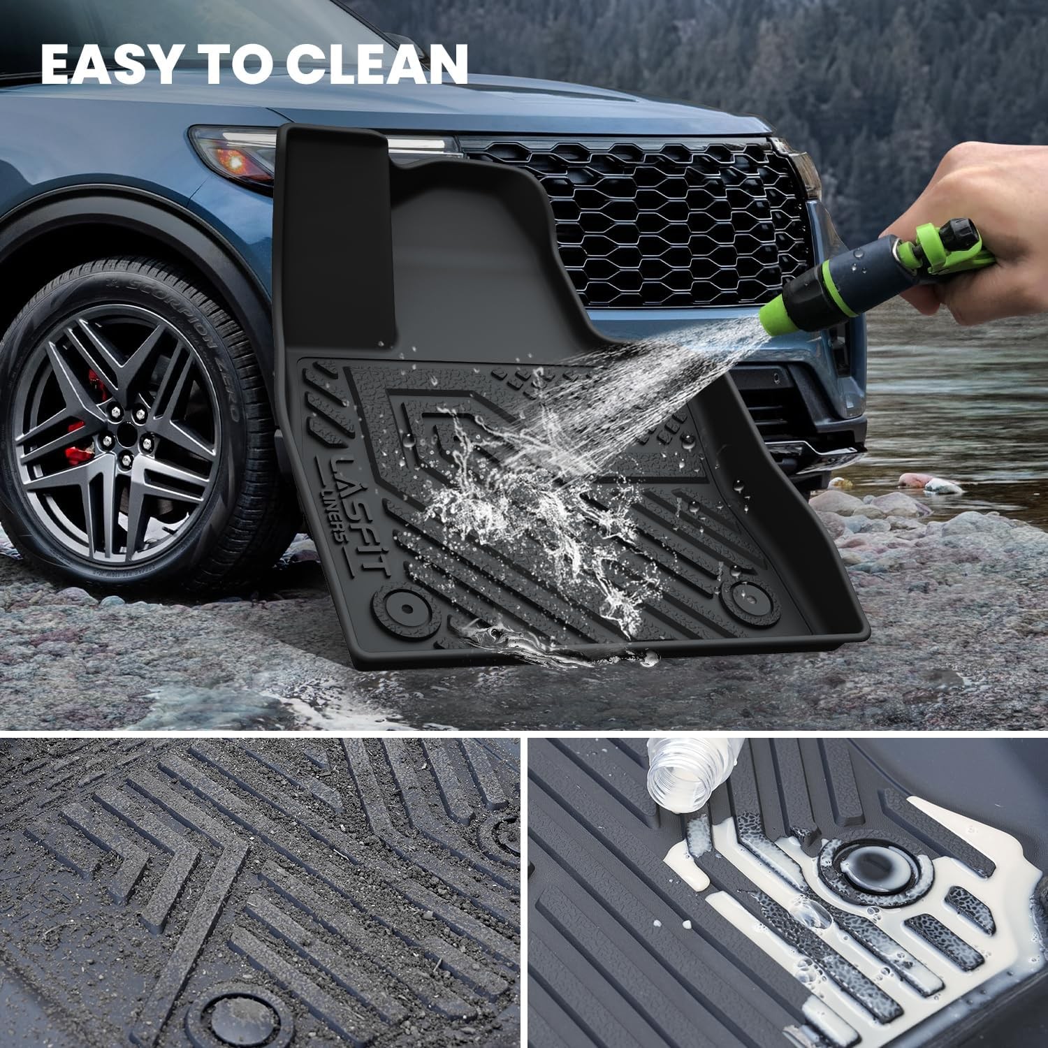 LASFIT Floor Mats & Cargo with Backrest Mat for Ford Explorer 2022-2025 2026 6