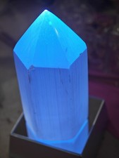 White Selenite Tower W/LED Color Changing Light Base Selenite Lamp Morocco Reiki