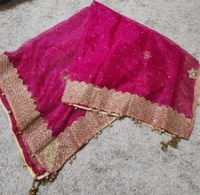 Indian Classic Bridal Dupatta Sequins Beaded Scarf Georgete Net Veil Stole Hijab