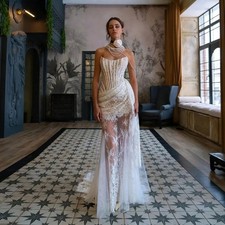 Luxury Strapless Corset Sheer Lace Wedding Dresses Vintage Mermaid Bridal Gowns