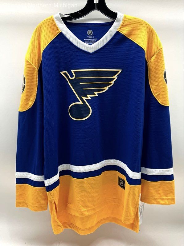 NHL St. Louis Blues Hockey Jersey Fan Apparel Blue Gold Sz M NWT