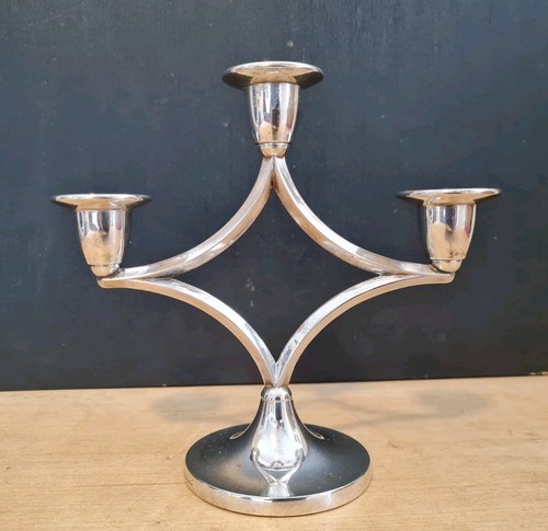 VINTAGE SILVER PLATED CANDELABRA MODERNIST DESIGN - Picture 3 of 20