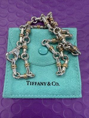  Authentische Tiffany & Co. Silber 18k Goldbarren 16,5'' Gliederkette 50,7g mit Tasche