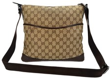 Authentic GUCCI GG Monogram Canvas Leather Crossbody Zip Top Messenger Bag Italy