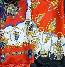 2 Equestrian Print Scarves Silky Bundle Unbranded Polyester Chain/Sword Motif