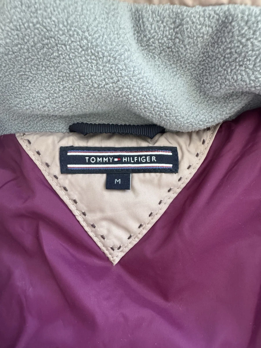 Tommy Hilfiger Damen Steppweste M Beige Kapuze Kunstfellbesatz Reißverschluss