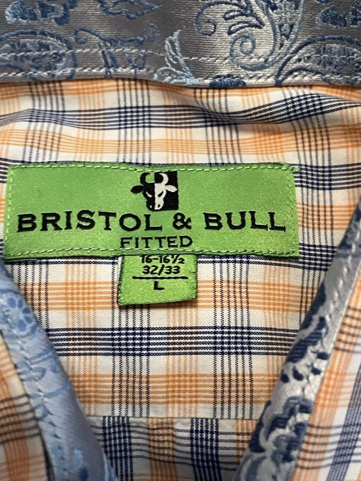 Camisa de vestir grande Bristol & Bull a cuadros azul floral puño abatible 16-16,5 32/33 Foto 4 de 4