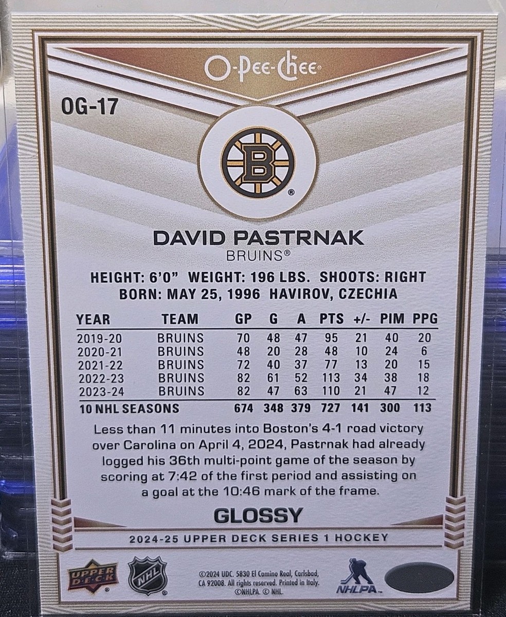 24-25 Upper Deck David Pastrnak O-Pee-Chee Glossy
