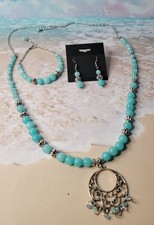 3-Piece Set with Aqua Quartz and Silver Plated Accents