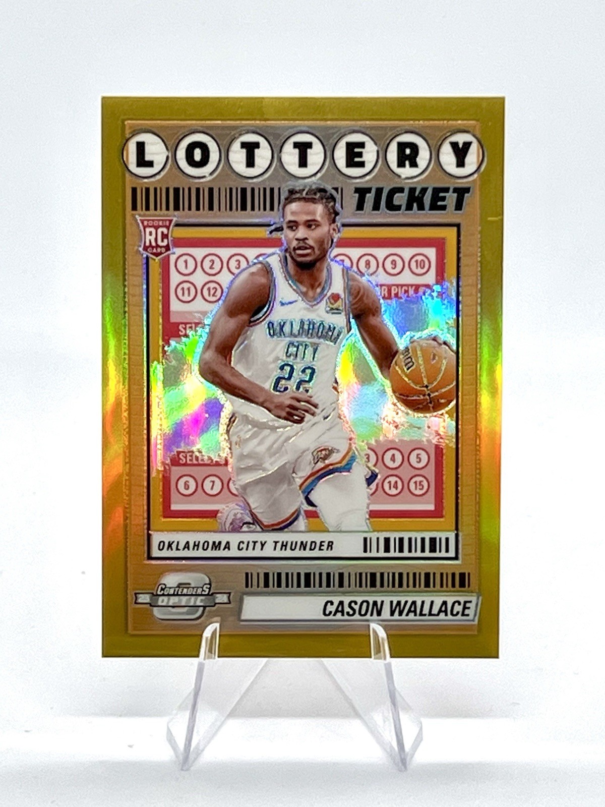 Cason Wallace 2023-24 Panini Contenders Optic Gold Lottery Ticket /10 OKC Thunder Rookie Card